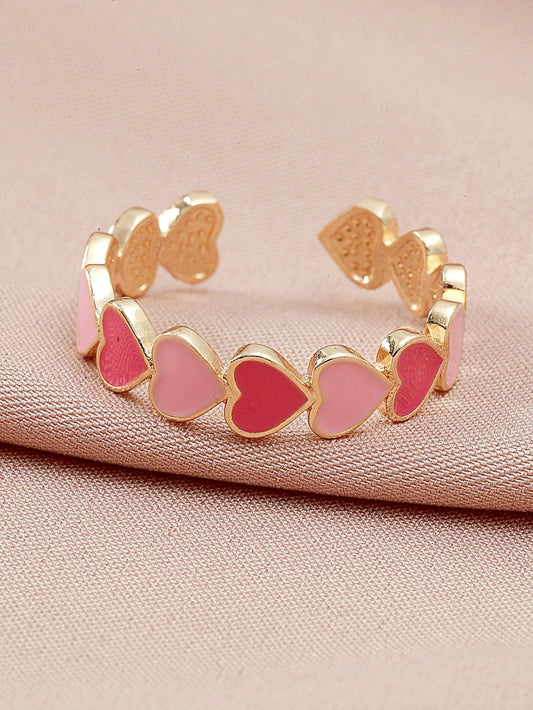 1Pc New Style Lovely Simple Colorful Heart Shaped Inlaid Copper Adjustable Ring, Suitable for Daily Wear by Women Valentines