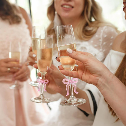 Pink Bow Champagne Glasses Set of 2 Toasting Champagne Flutes Clear Glass Cocktail Wine Cups for Home Bar Wedding Bridal Shower Bachelorette Party