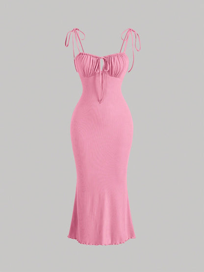 MOD Ruched Bust Tie Shoulder Cami Dress,Pastel Dresses for Women