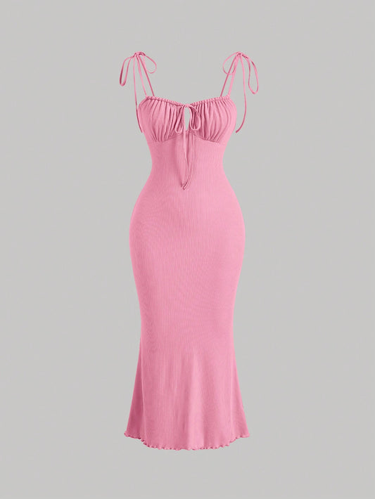 MOD Ruched Bust Tie Shoulder Cami Dress,Pastel Dresses for Women