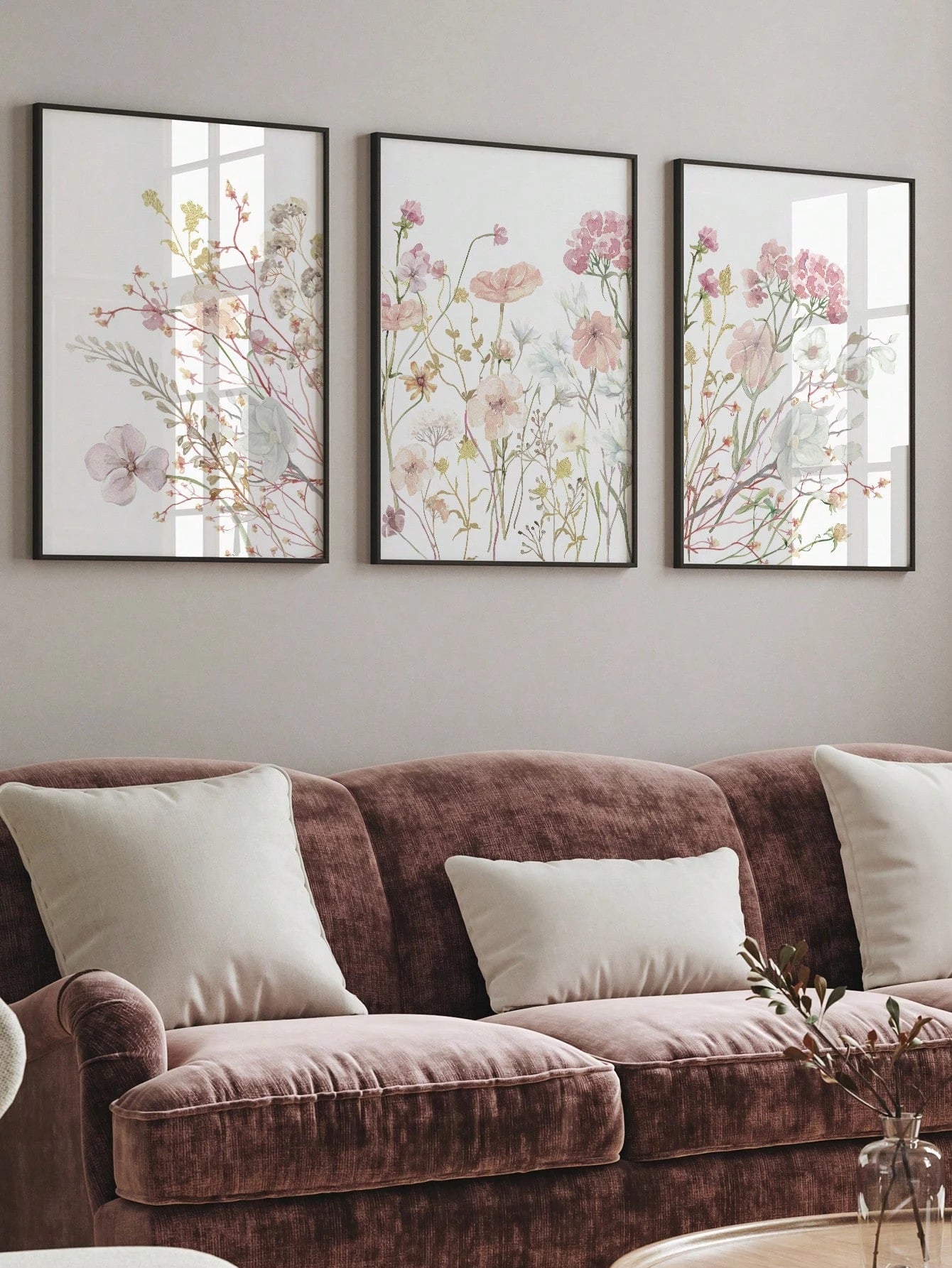 3 Pieces Wildflowers Canvas Poster Pink Floral Canvas Poster Botanical Wall Art Nordic Print Picture Girls Bedroom Print Picture Living Wall Office Apartment Decor No Frame Gifts Birthday Graduation