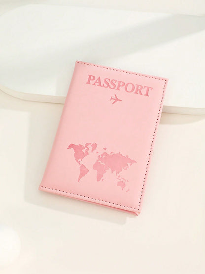 1Pc Matte Finish Pu Material Travel Passport Cover with World Map & Letter Print and Fixed Design Passport Holder Passport Case Passport Wallet Passport Bag for Holiday for Vacation Passport Pouch for Flight for Back to School for Men and Women Travel Essentials Travel Accessories