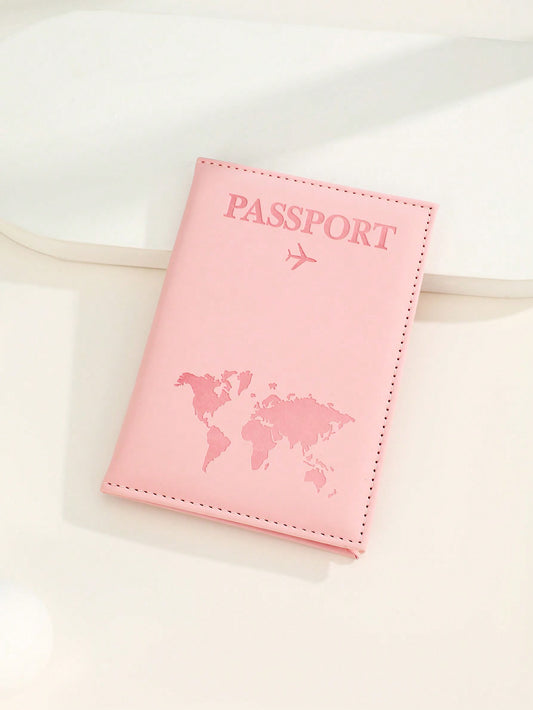 1Pc Matte Finish Pu Material Travel Passport Cover with World Map & Letter Print and Fixed Design Passport Holder Passport Case Passport Wallet Passport Bag for Holiday for Vacation Passport Pouch for Flight for Back to School for Men and Women Travel Essentials Travel Accessories