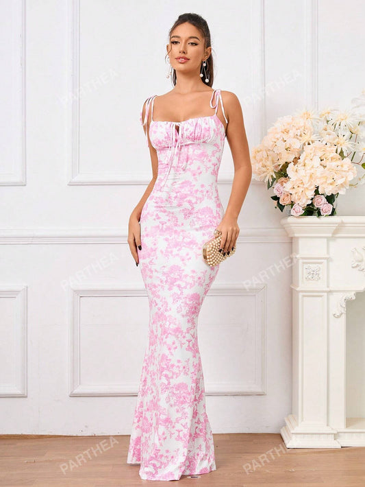 PARTHEA Lace up Floral Print Dress