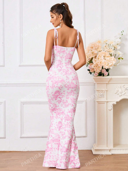 PARTHEA Lace up Floral Print Dress