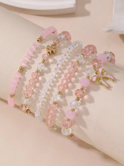 NAIZHU 5Pcs/Set Elegant & Cute Butterfly Bead & Charm Bracelet Set for Women
