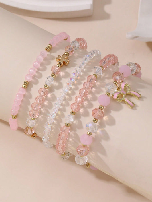 NAIZHU 5Pcs/Set Elegant & Cute Butterfly Bead & Charm Bracelet Set for Women