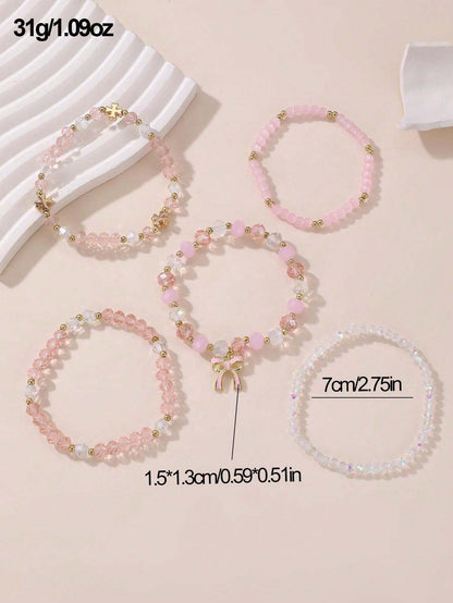 Bow Charm Bead Bracelet Set