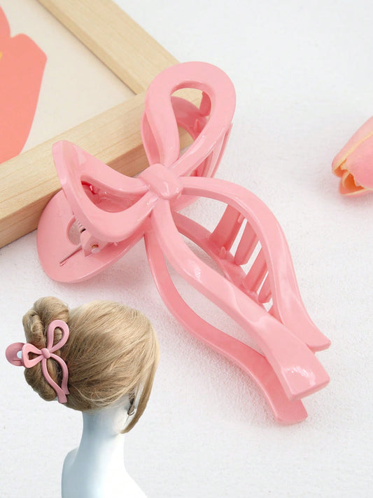 1Pc Plastic Hair Claw Clip with 13Cm Pink Ribbon Bowknot for Women'S Daily Use,Pink Accessories Valentine'S Day Valentines