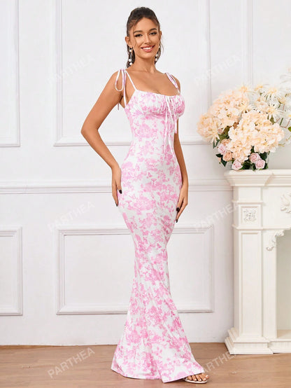 PARTHEA Lace up Floral Print Dress