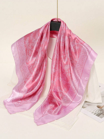 1Pc Women'S Fashion Palace Luxurious Geometric Satin Print Headscarf, Bandana